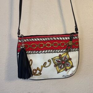 Brighton Women's Heart Crossbody Bag Red & Black Tassel Casual Small 10 x 7“. U
